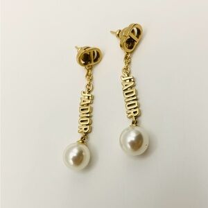 Dior Gold JA’DIOR Drop Chain Earrings with Pearl Drops